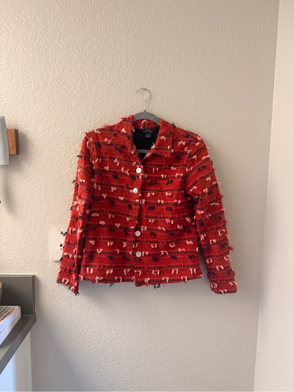 Vintage Embellished Red Textured Women's Jacket